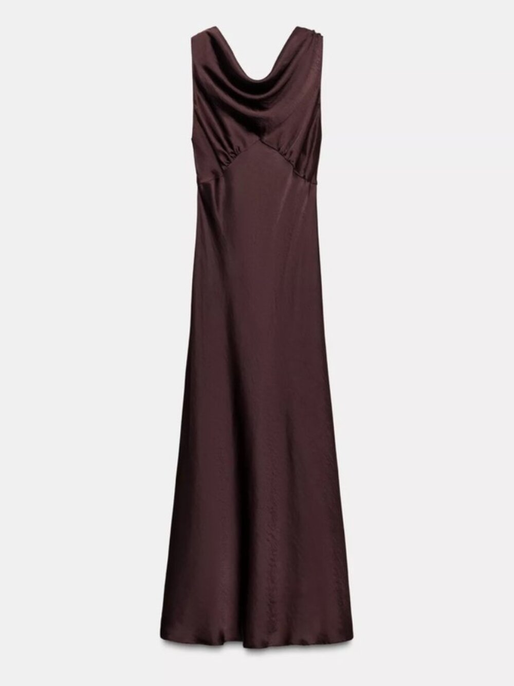 Zara Dress — Satin Effect Midi Dress, Brown